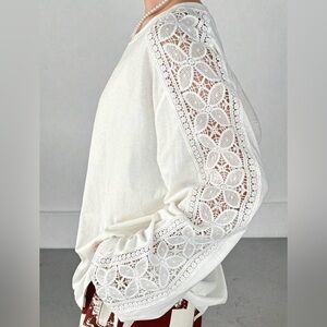 FRIFUL Women’s White Lace Crochet Long Sleeve Top Size S